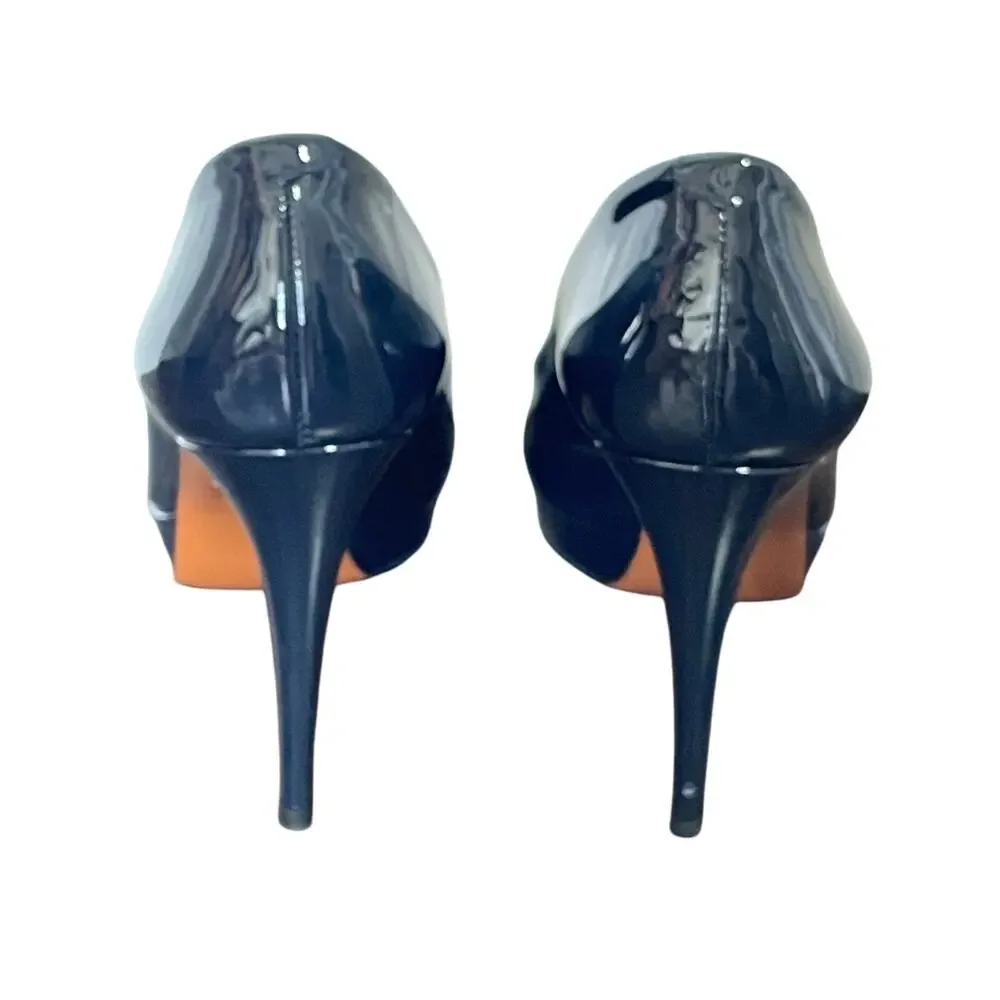 Gucci Navy Patent Leather Peep Toe Platform Pumps EU36 US6 Italy
